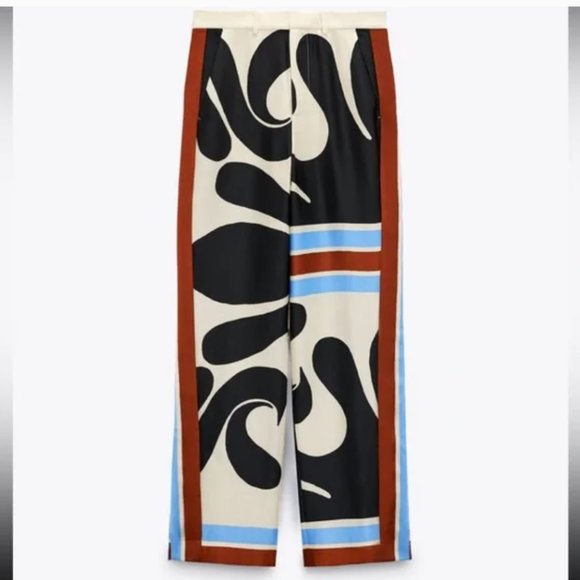 ZARA PRINTED SATIN EFFECT PALAZZO TROUSER PANTS $119 - Picture 7 of 10